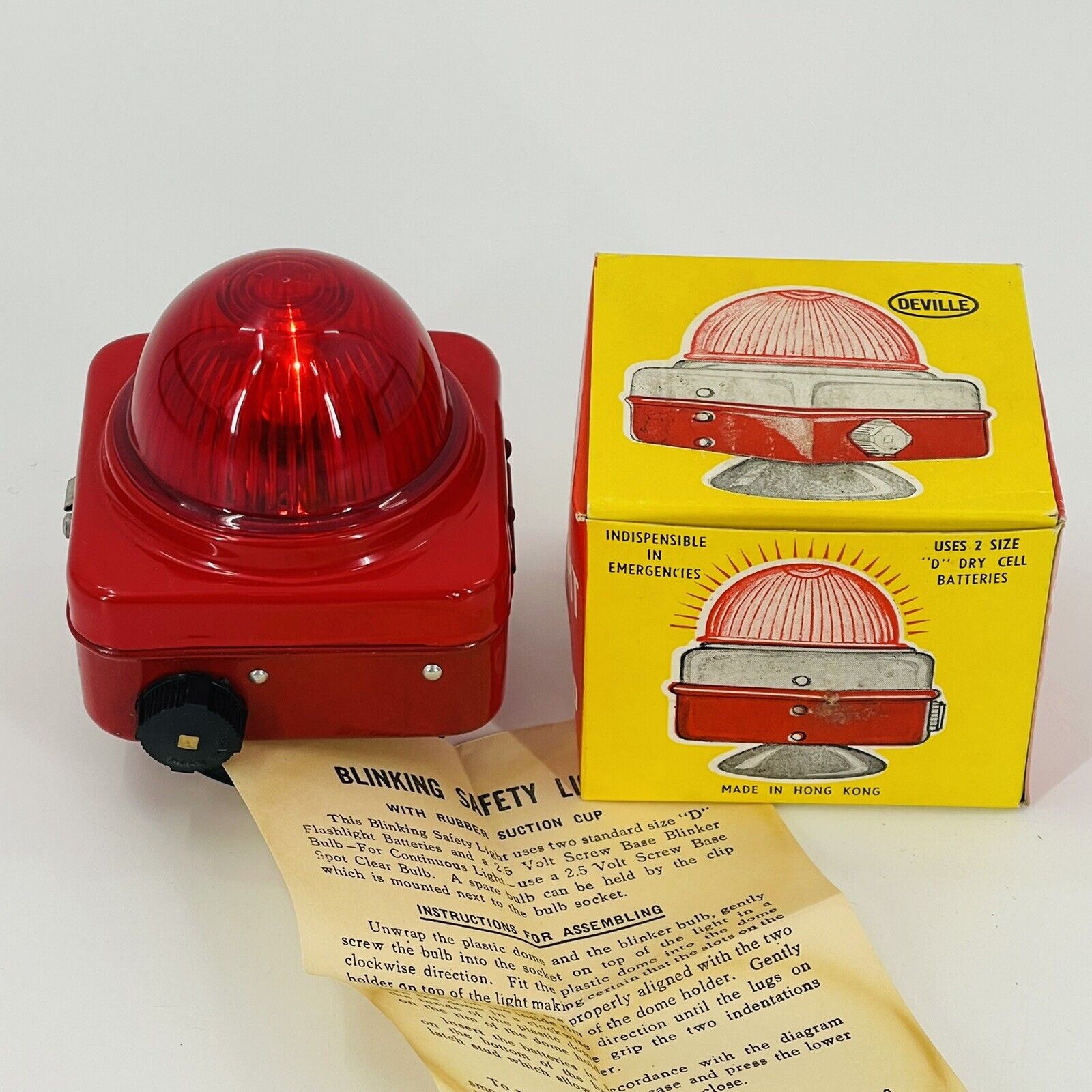 Vintage Metal DEVILLE  Red Lens Blinking Safety Light W Suction Cup NOS NEW