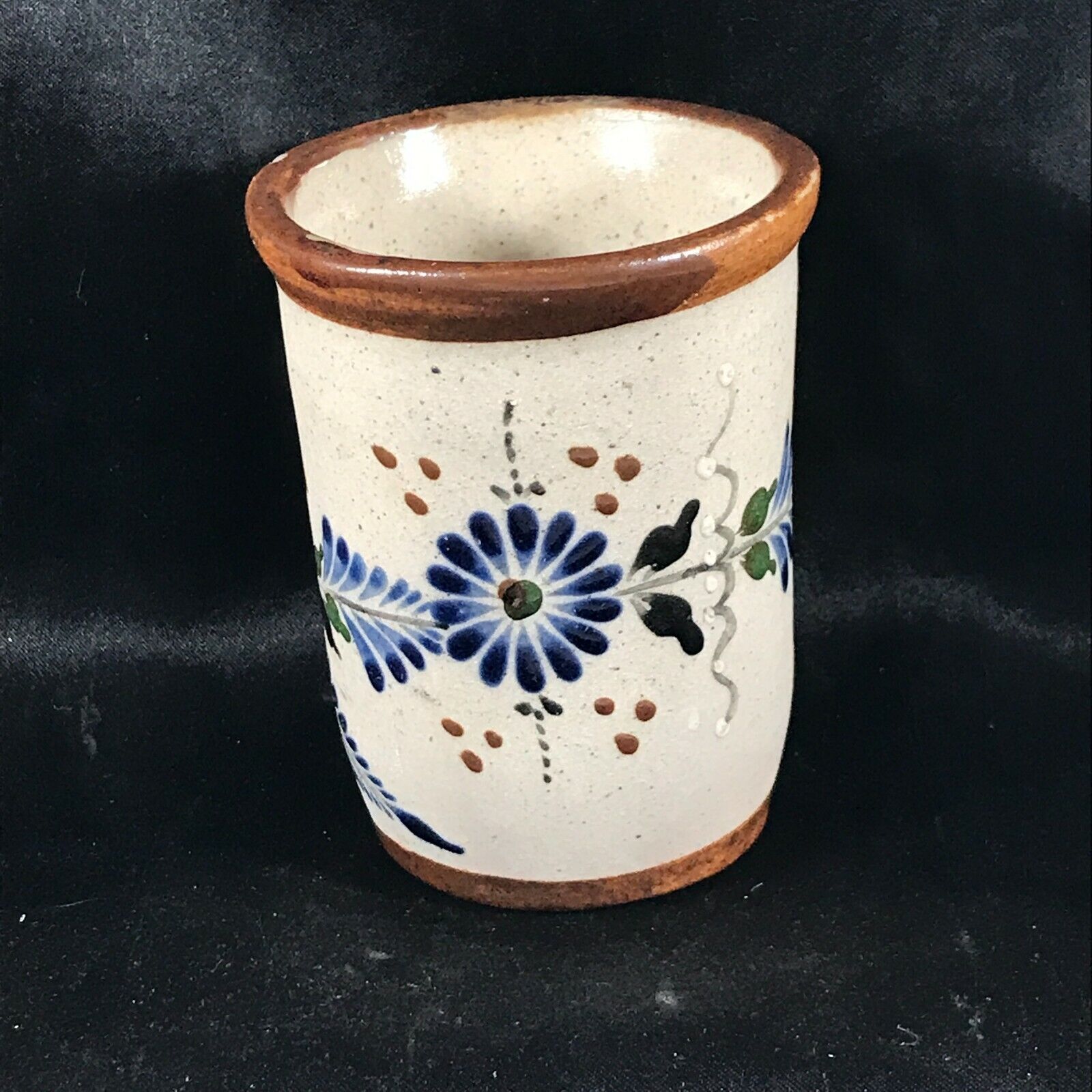 Vintage Signed Pottery Tonala Mexico J. SANTANA 3-1/2” Cup 