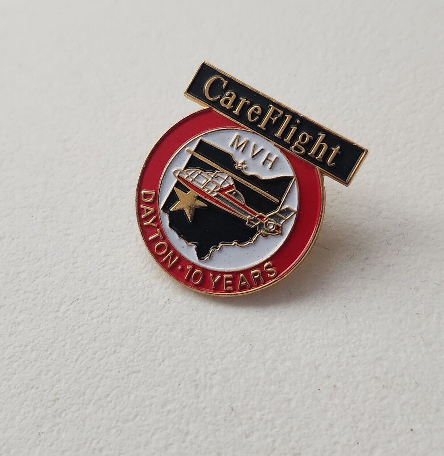 Miami Valley Hospital CareFlight Helicopter Lapel Pin 10 Years Care Flight
