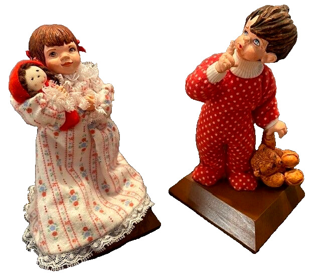 1991 Simpich Character Doll Children-Melinda & Chris Wearing Nightgown & Pajamas