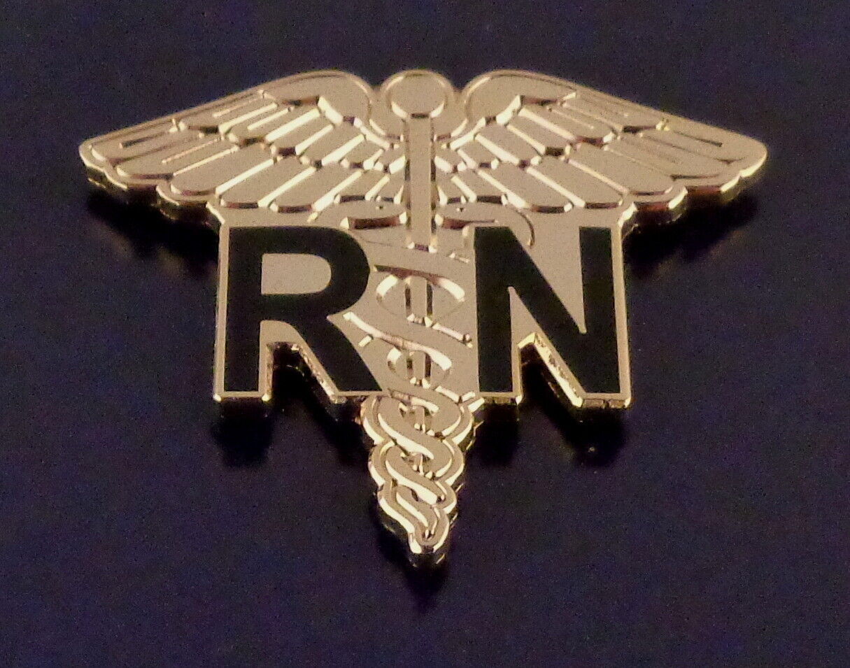 RN Registered Nurse Caduceus Medical insignia GOLD Lapel Pin 1\
