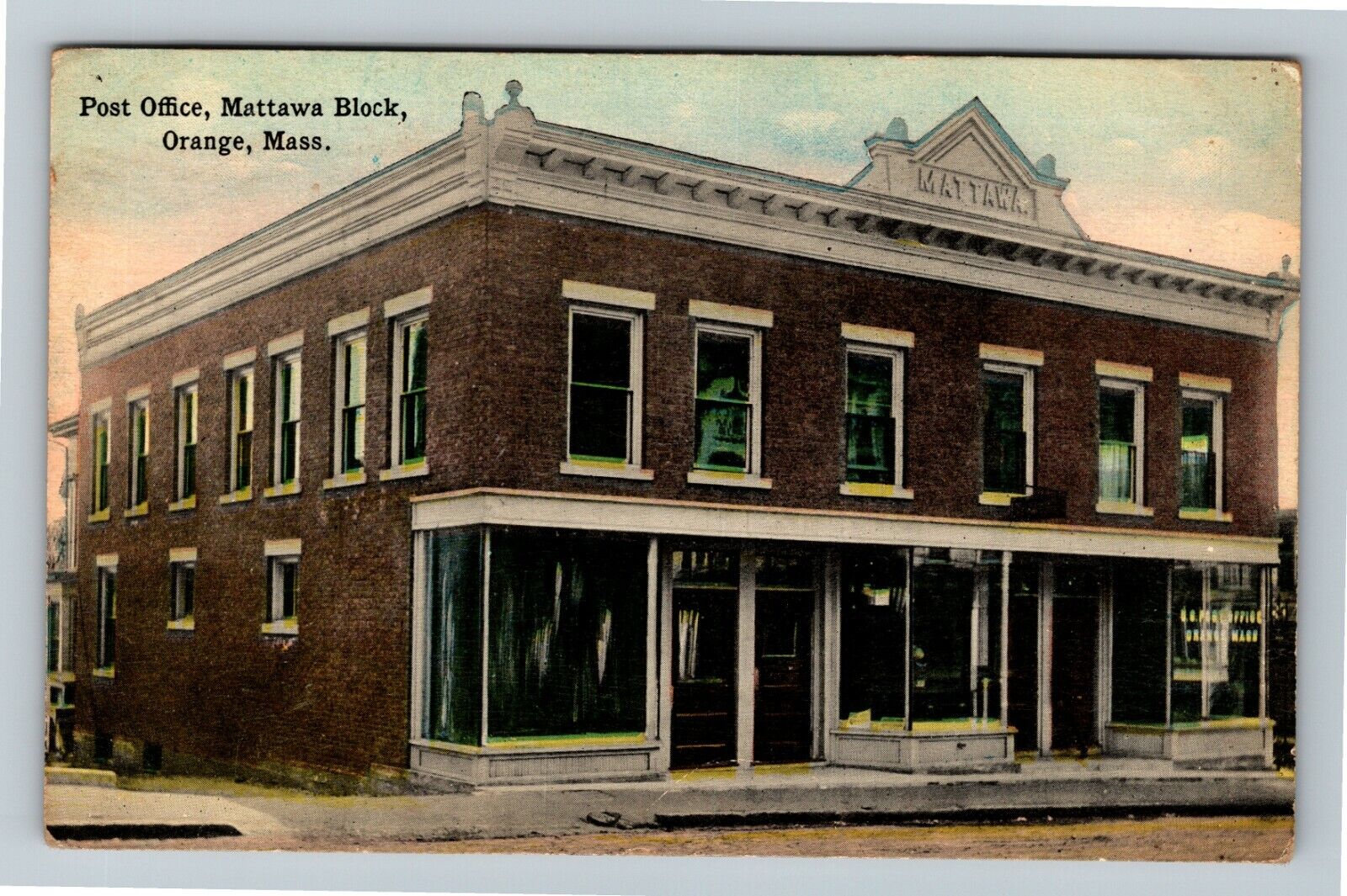 Orange MA-Massachusetts, Post Office, Mattawa Block, c1916 Vintage Postcard