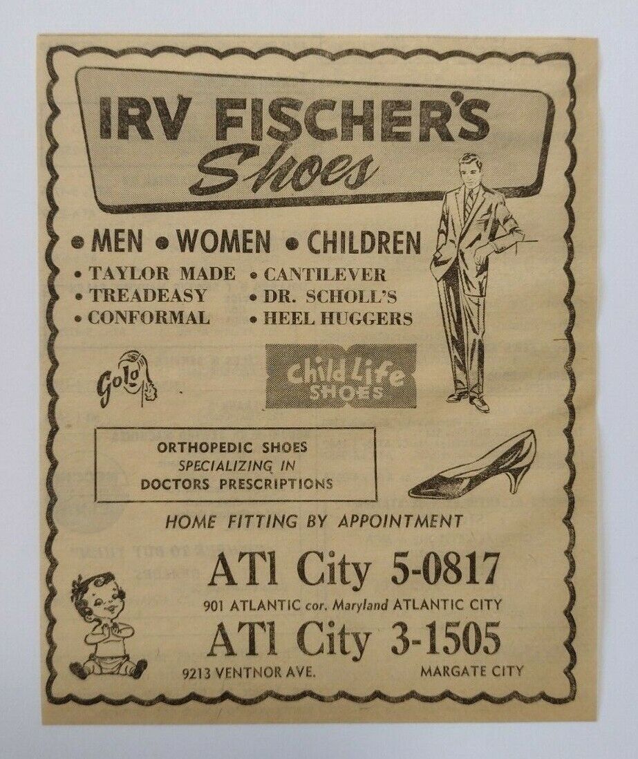 1959 Irv Fischer\'s Shoes Advertisement Atlantic City & Margate City, NJ