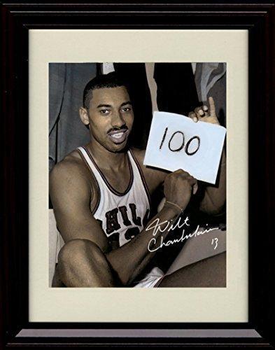 8x10 Framed Wilt Chamberlain Autograph Promo Print - Holding 100 Points Scored