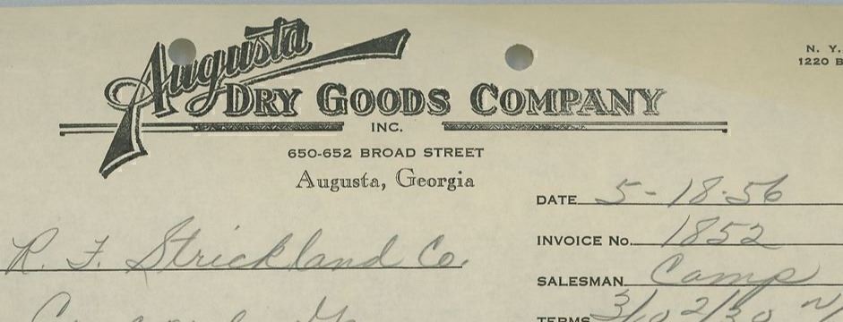 1956 Augusta Dry Goods Company Broad St Augusta Georgia Clothing Invoice 342