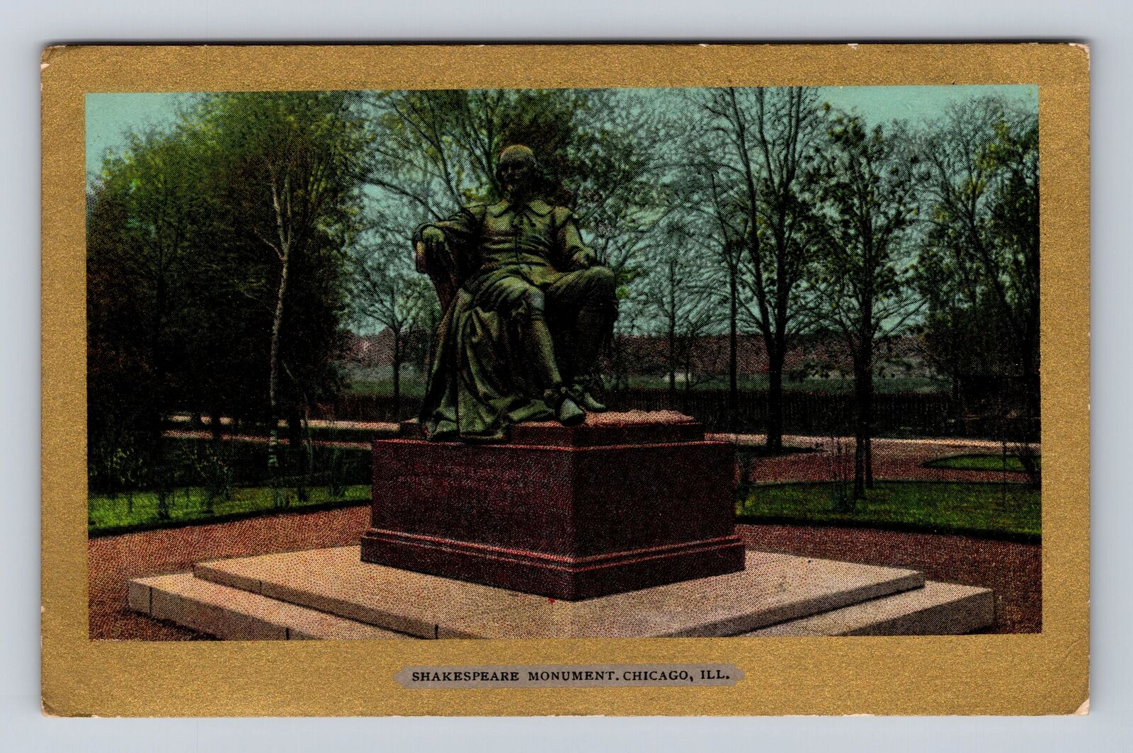Chicago IL-Illinois, Shakespeare Monument, Antique Vintage Souvenir Postcard