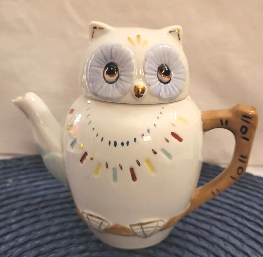 Vintage Pristine 1950\'s Owl Demitasse Ceramic Glazed Teapot 5\