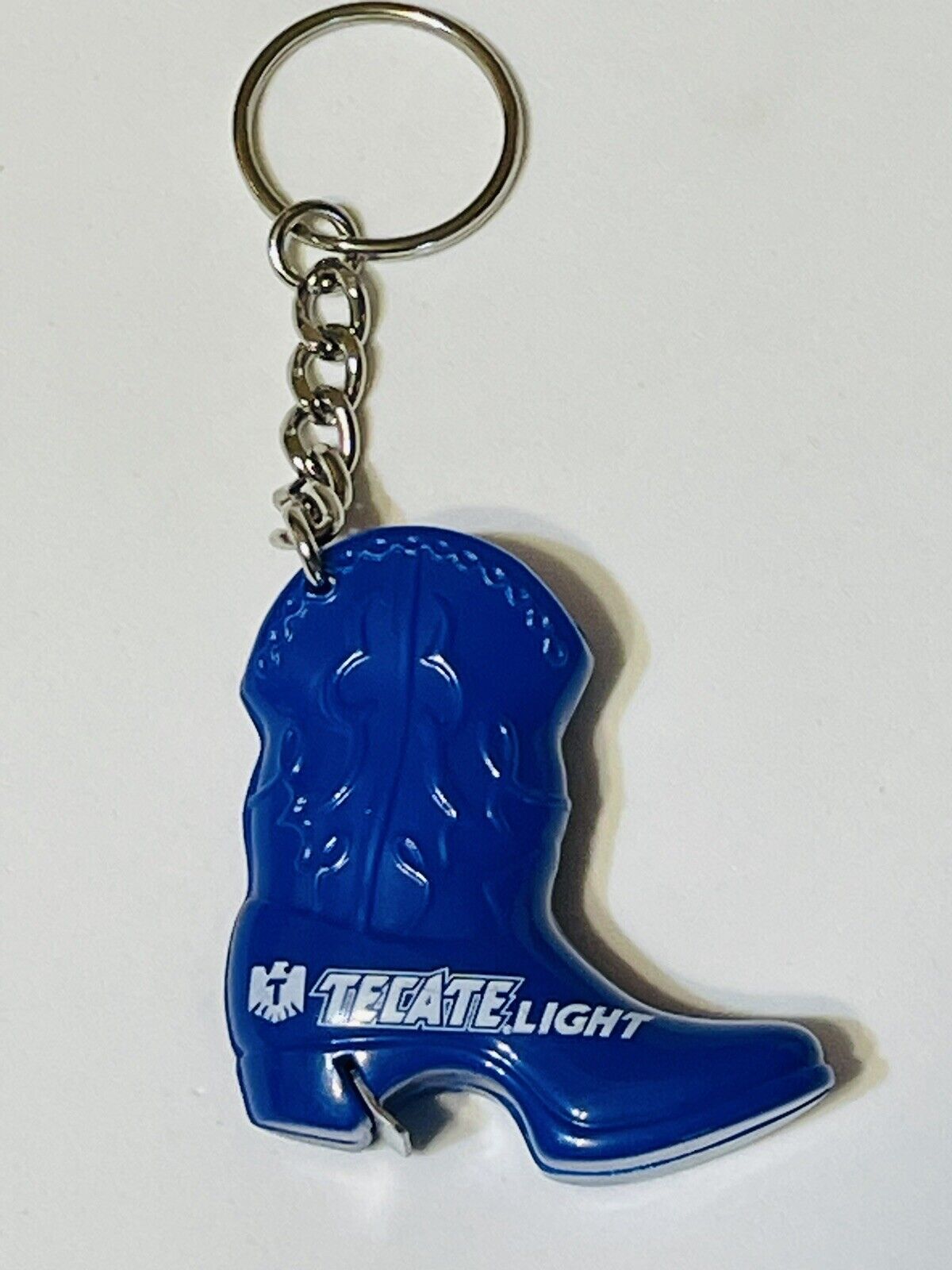 Tecate Light Beer Bottle Opener Blue Cowboy Boot Key Chain Ring