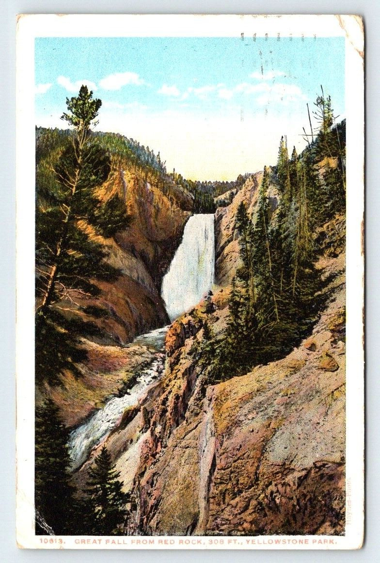 Great Fall From Red Rock Yellowstone Park Vintage Postcard APS7