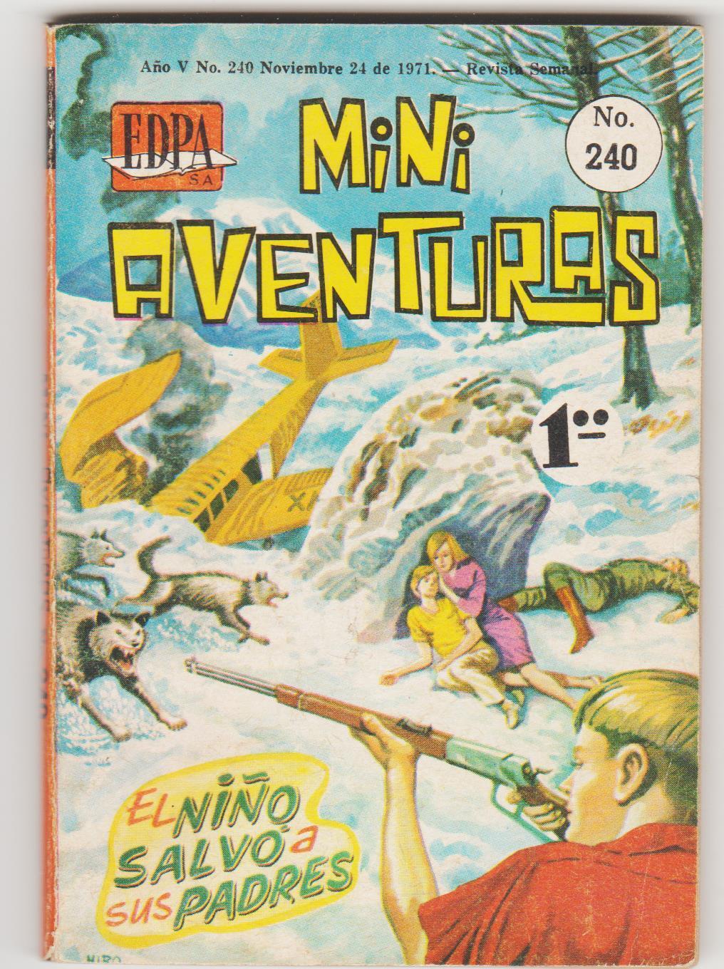 MINI AVENTURAS #240 MEXICAN MINI COMIC PLANE CRASH ON SNOW. WOLVES-C 1971