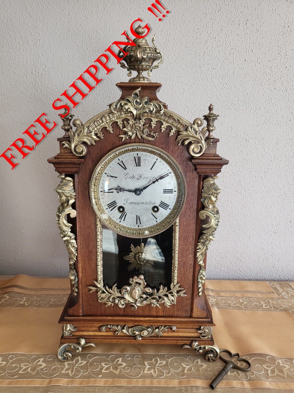 Lenzkirch RARE table clock mantel clock pendule 1/4 hour strike ( 0604 )