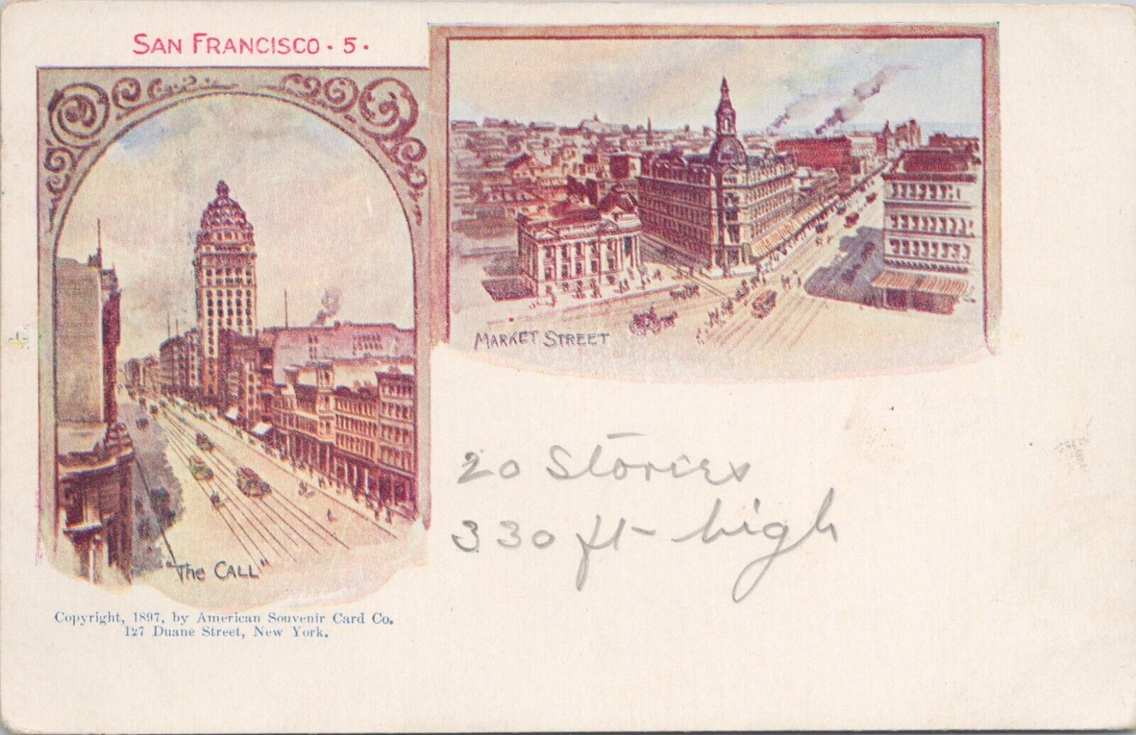 Patriographic Post Card San Francisco California Two City Street Scenes 1897