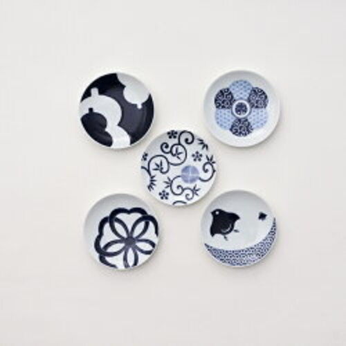 Arita Ware Round Small Cute Hasami Plate Set Of 5 Japanese Pattern KOMON 
