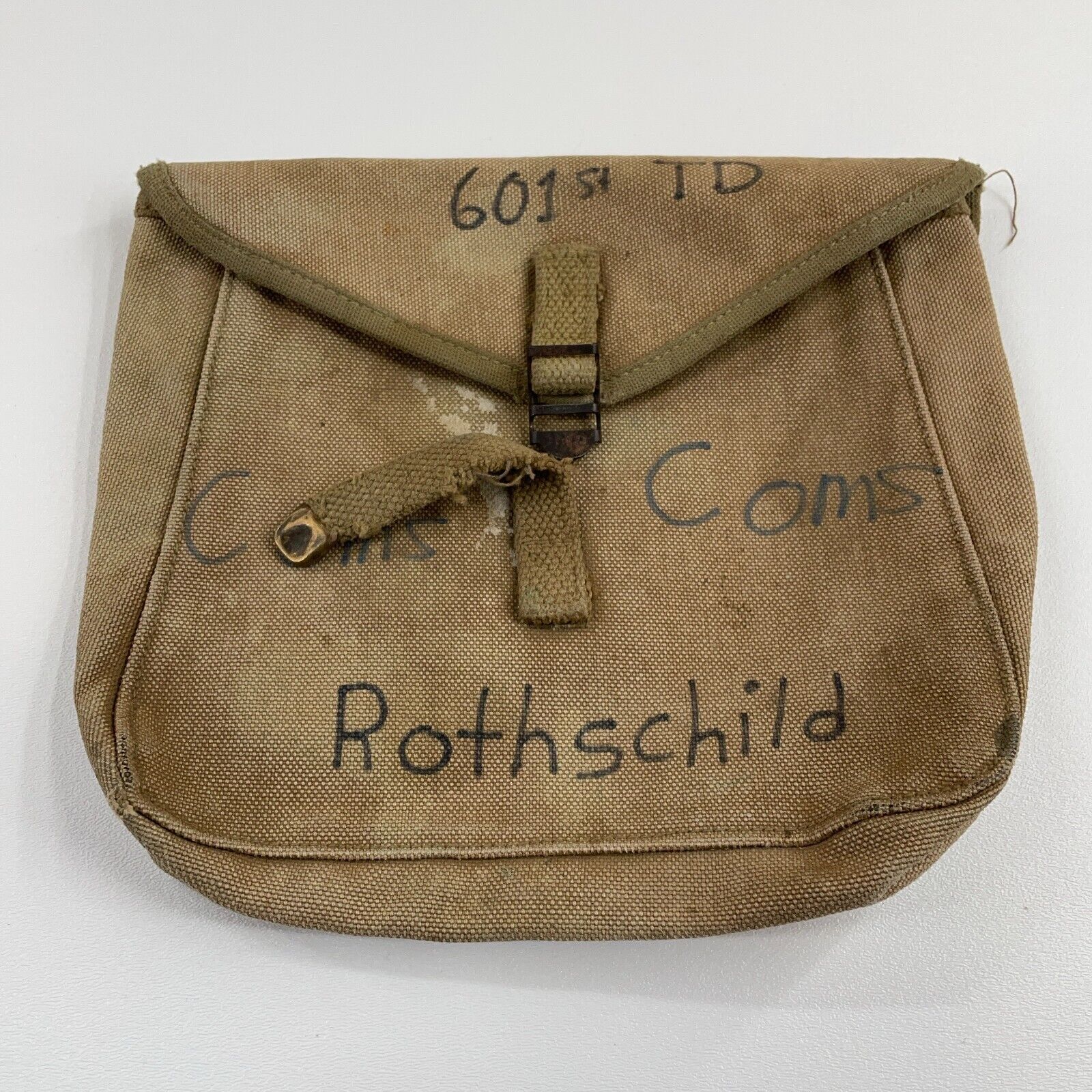 WW2 WWII US Military Canvas Hanging Bag Pouch 9x7x2 Musette 601st TD Rothschild