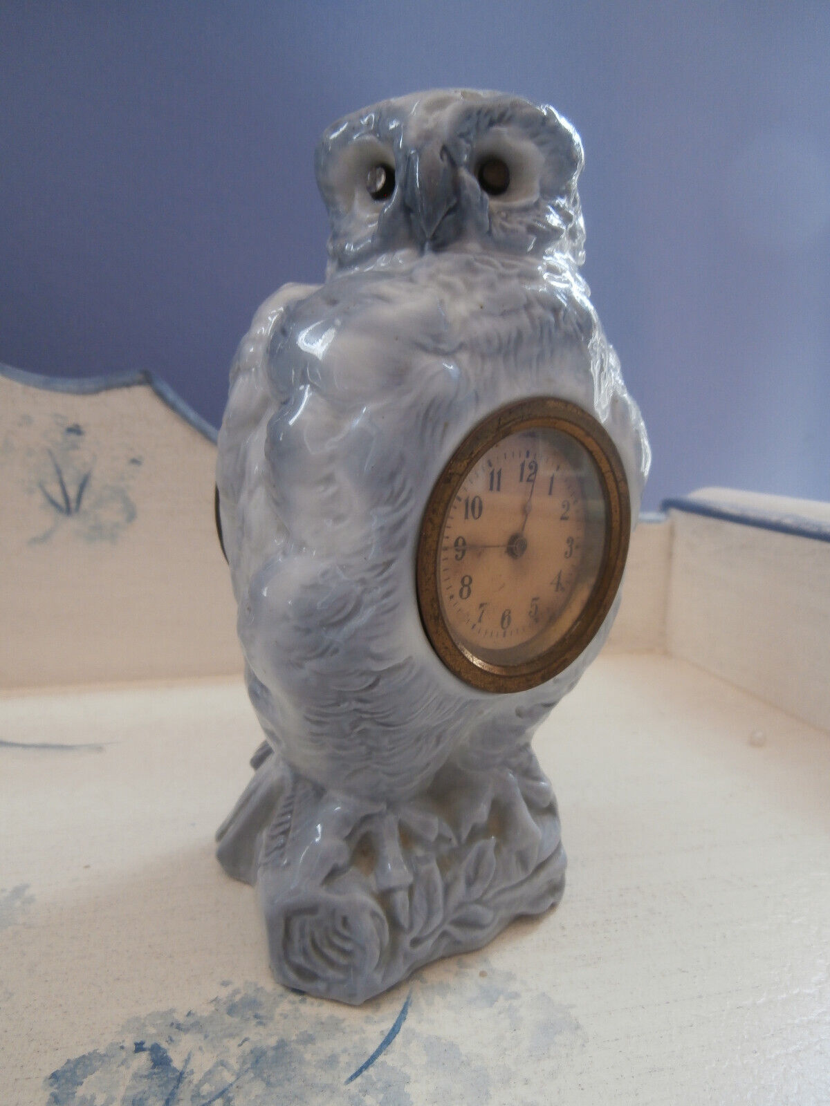 Antique Porcelain Non-Working Owl Clock