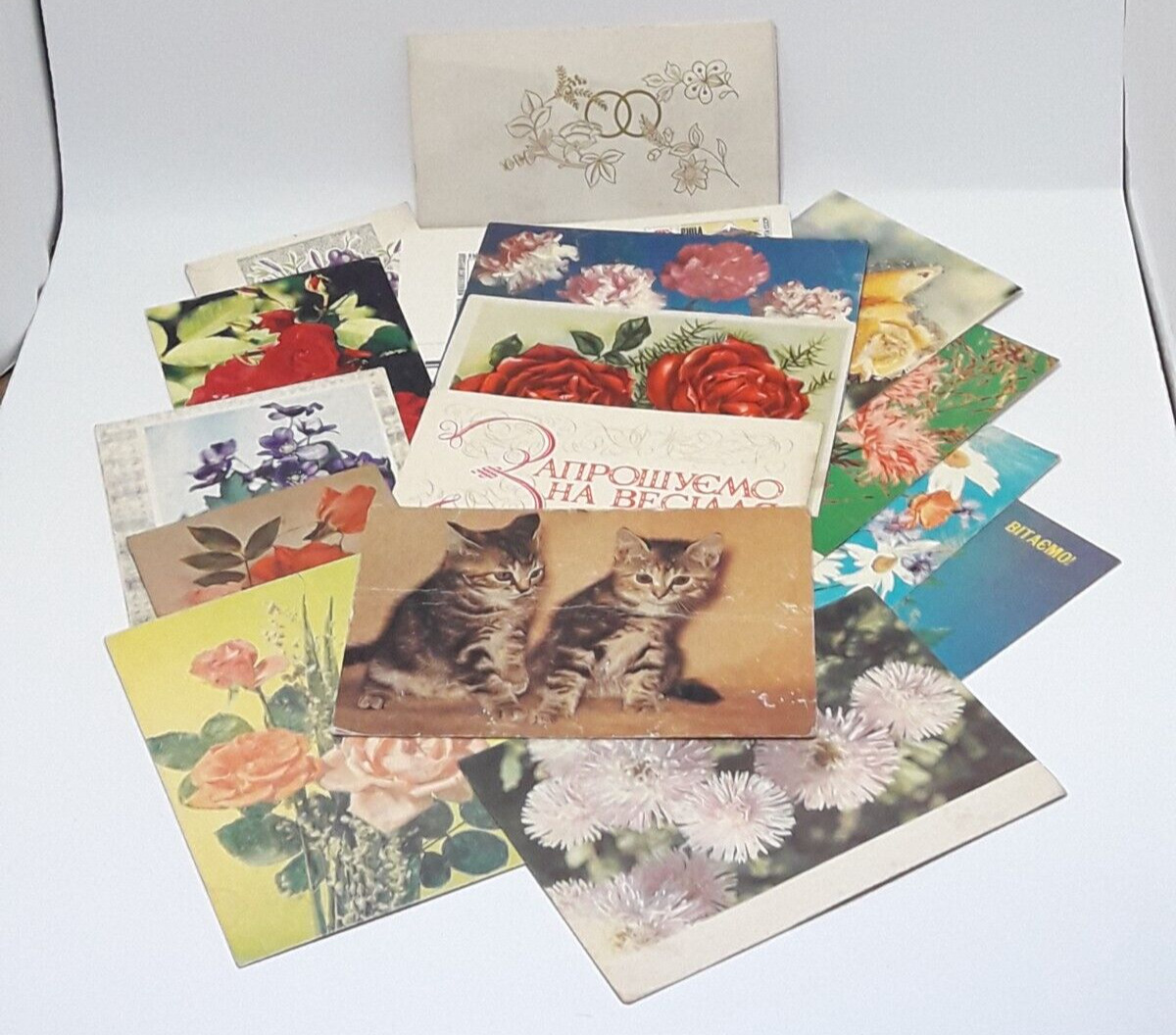 Vintage Postcards USSR Flowers, Wedding, Cat, Congratulations Soviet Rare
