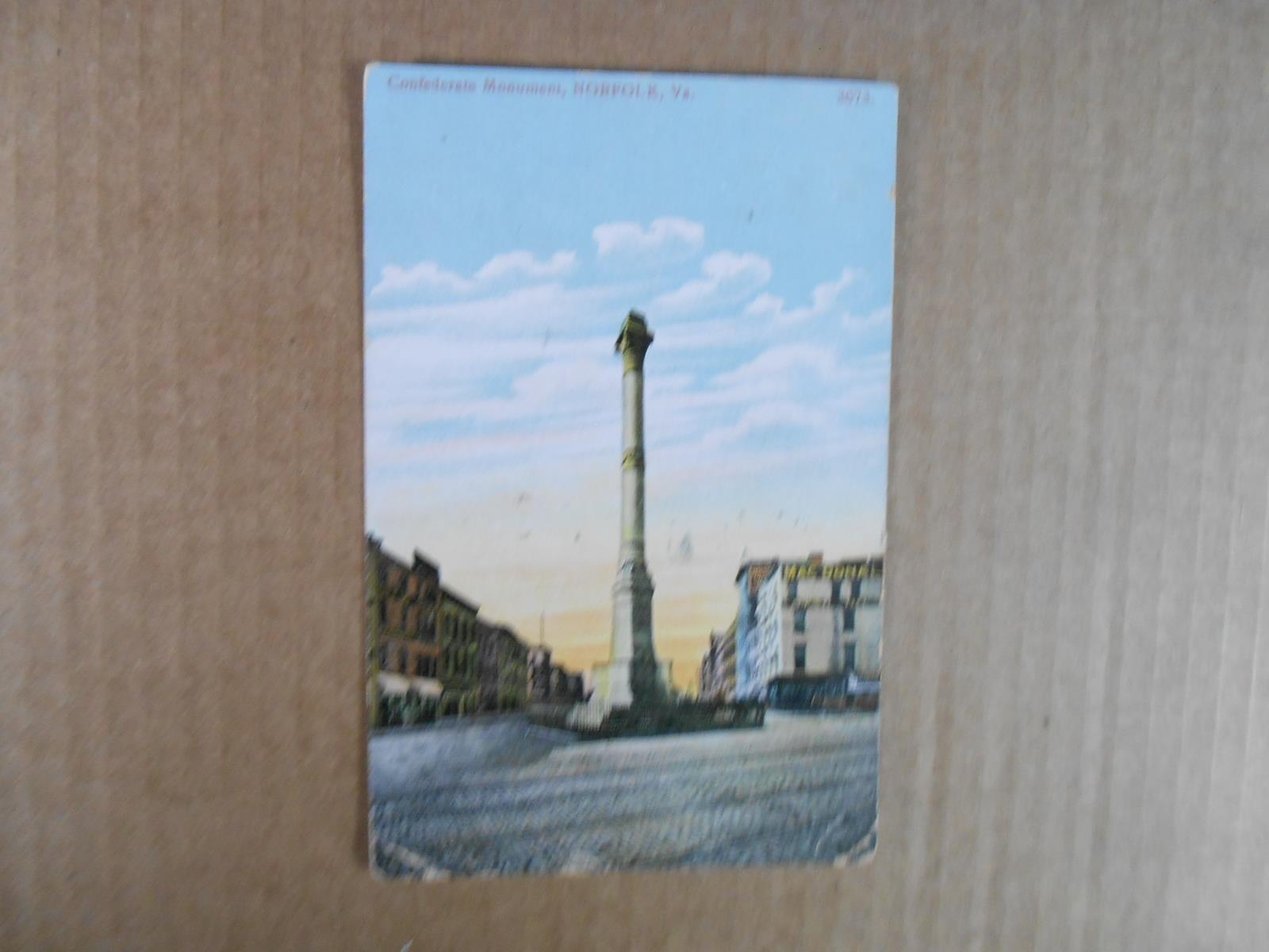 Vintage Postcard 1912 - Confederate Monument - Norfolk, VA