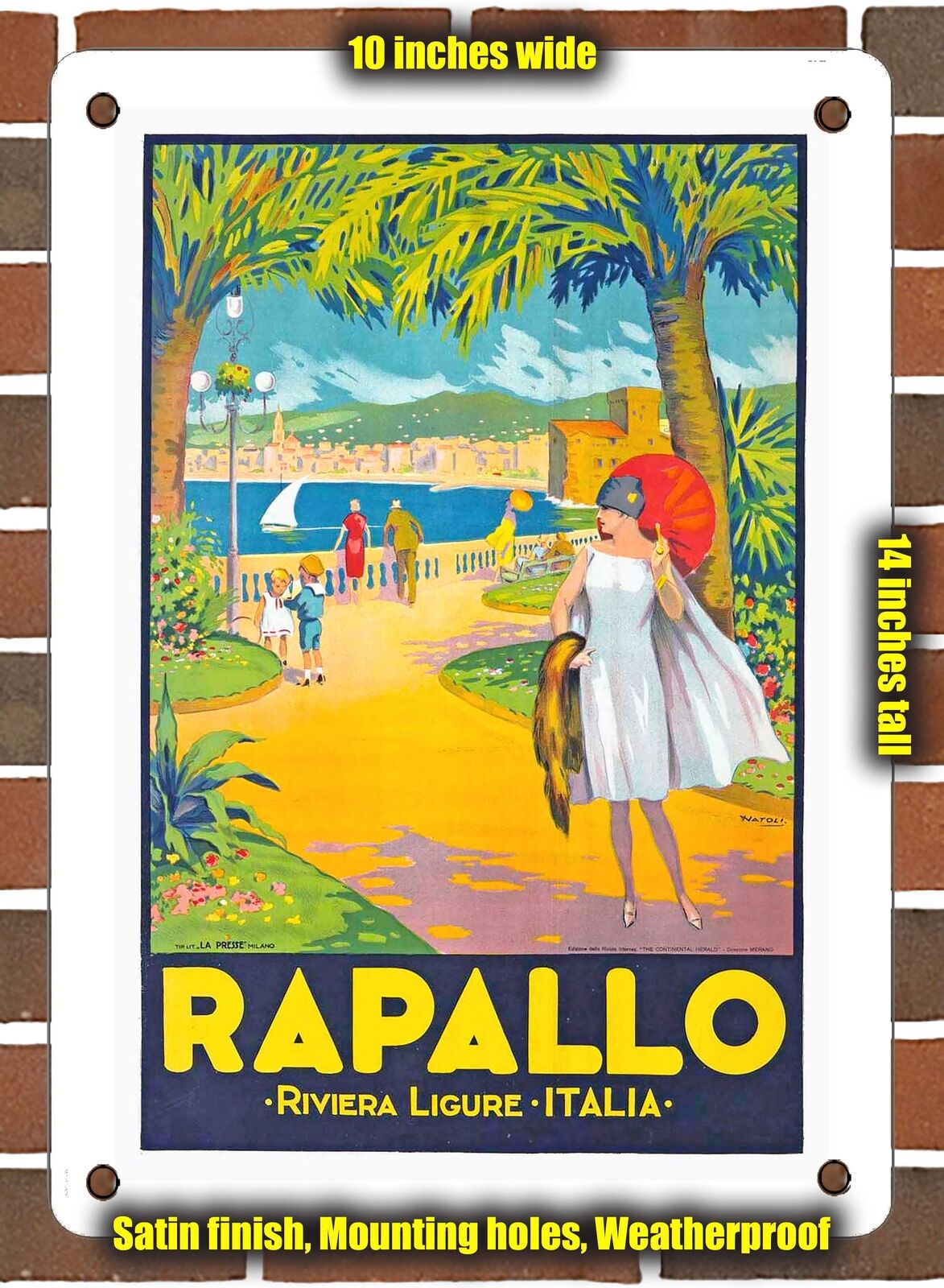 METAL SIGN - 1924 Rapallo Italian Riviera - 10x14 Inches