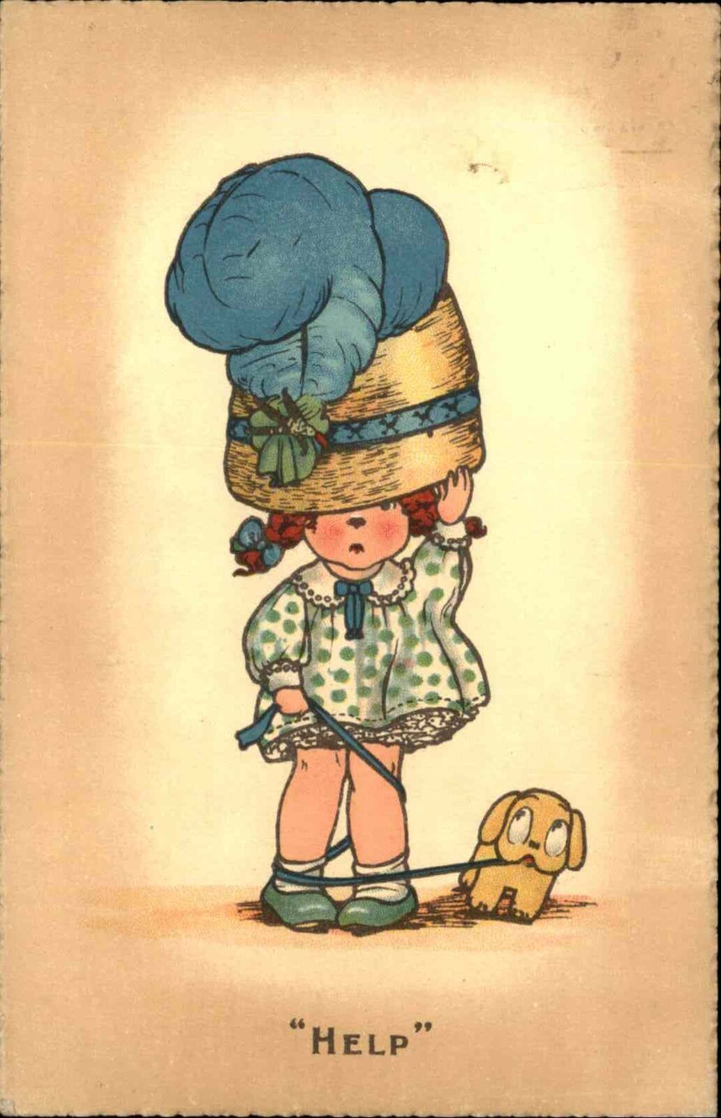 Little Girl Absurd Hat Comic Social History HELP c1910 Postcard