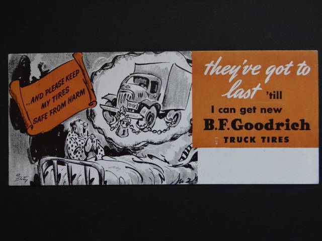 B F Goodrich Truck Tires 1940s Ad Ink Blotter 9.25 Inches long Unused