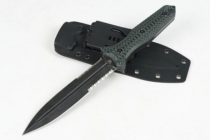 New Serrated Double Edge D2 Blade G10 Handle Tactics Dagger Hunting Knife VTH73