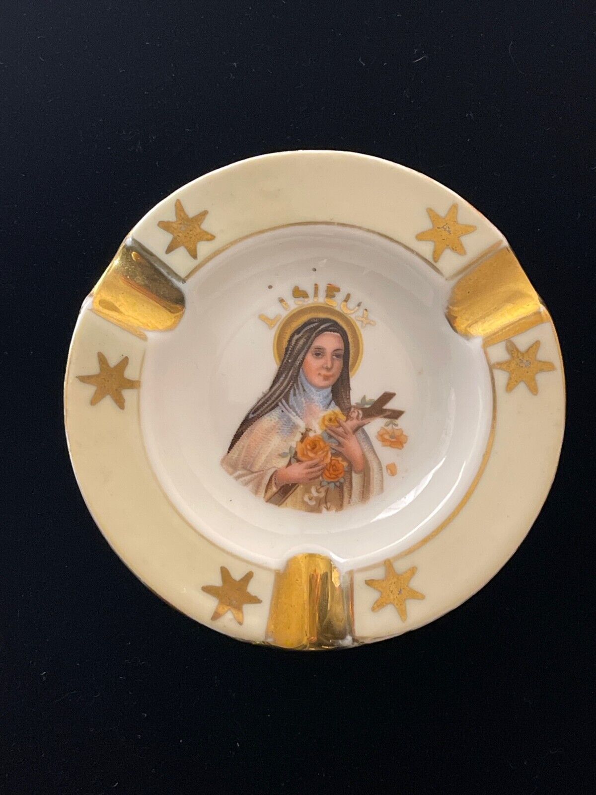 Limoges France Ashtray St Therese of Lisieux with Gold Accents 4\