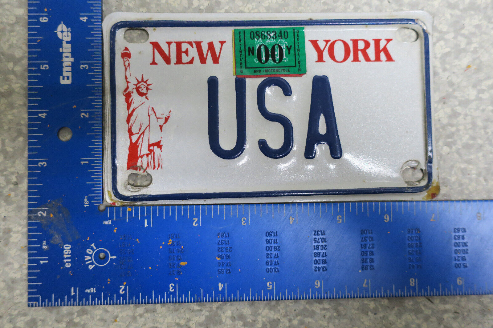 New York License Plate Tag 2000 Ny Vanity Motorcycle USA Patriotic Flag (AYCF)