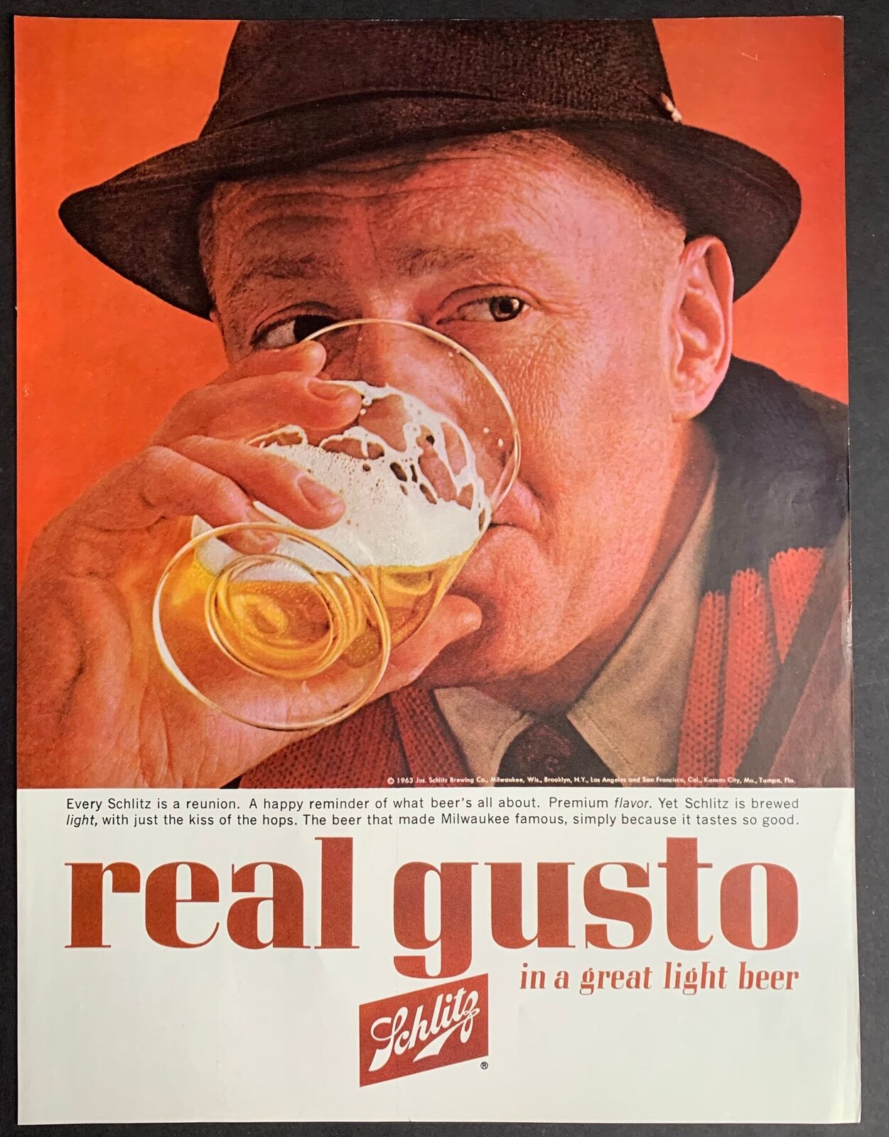 Vintage 1963 Schlitz Beer Print Ad