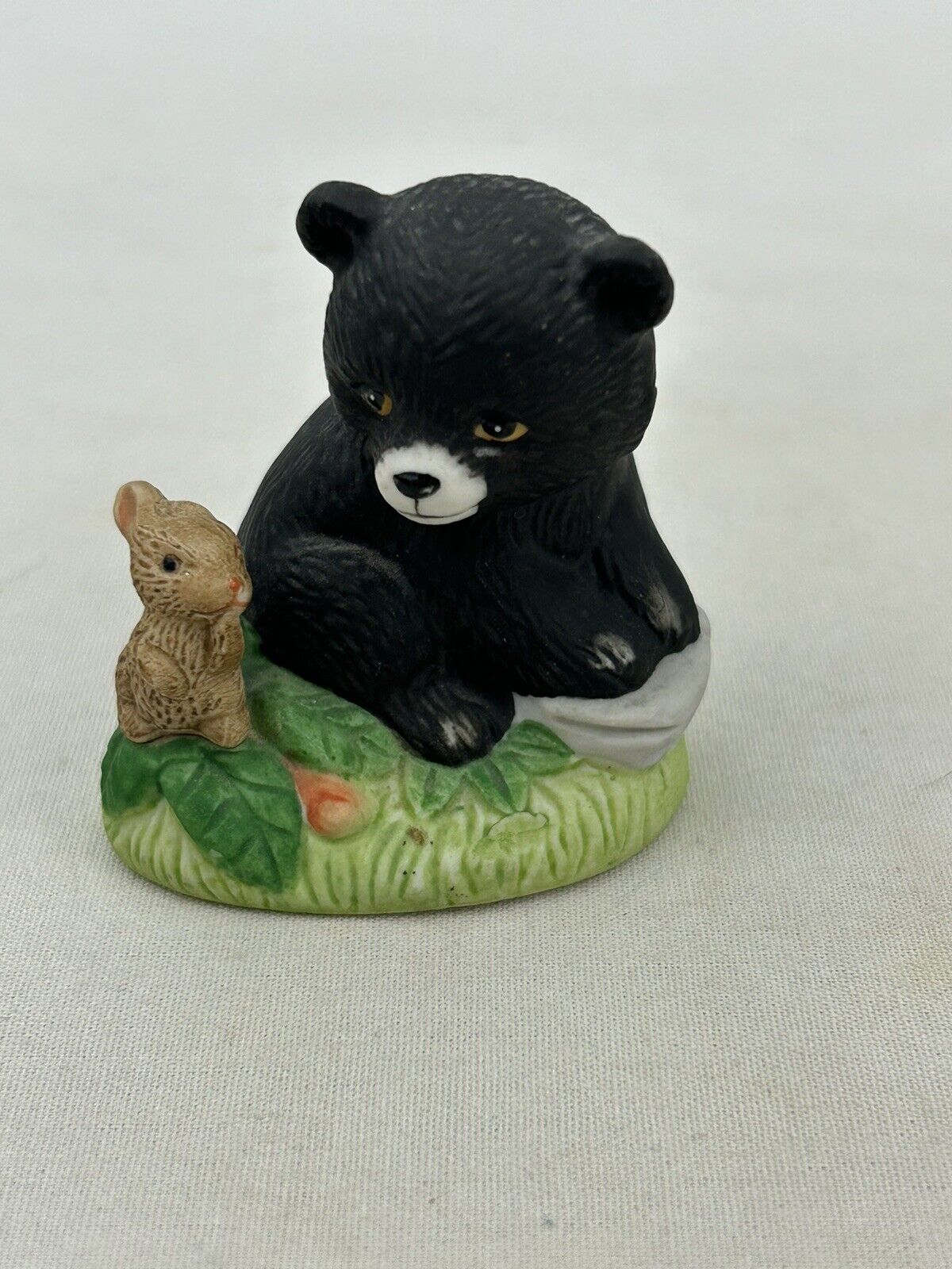 Homco Black Bear w/ Bunny Miniature #1418 Vintage