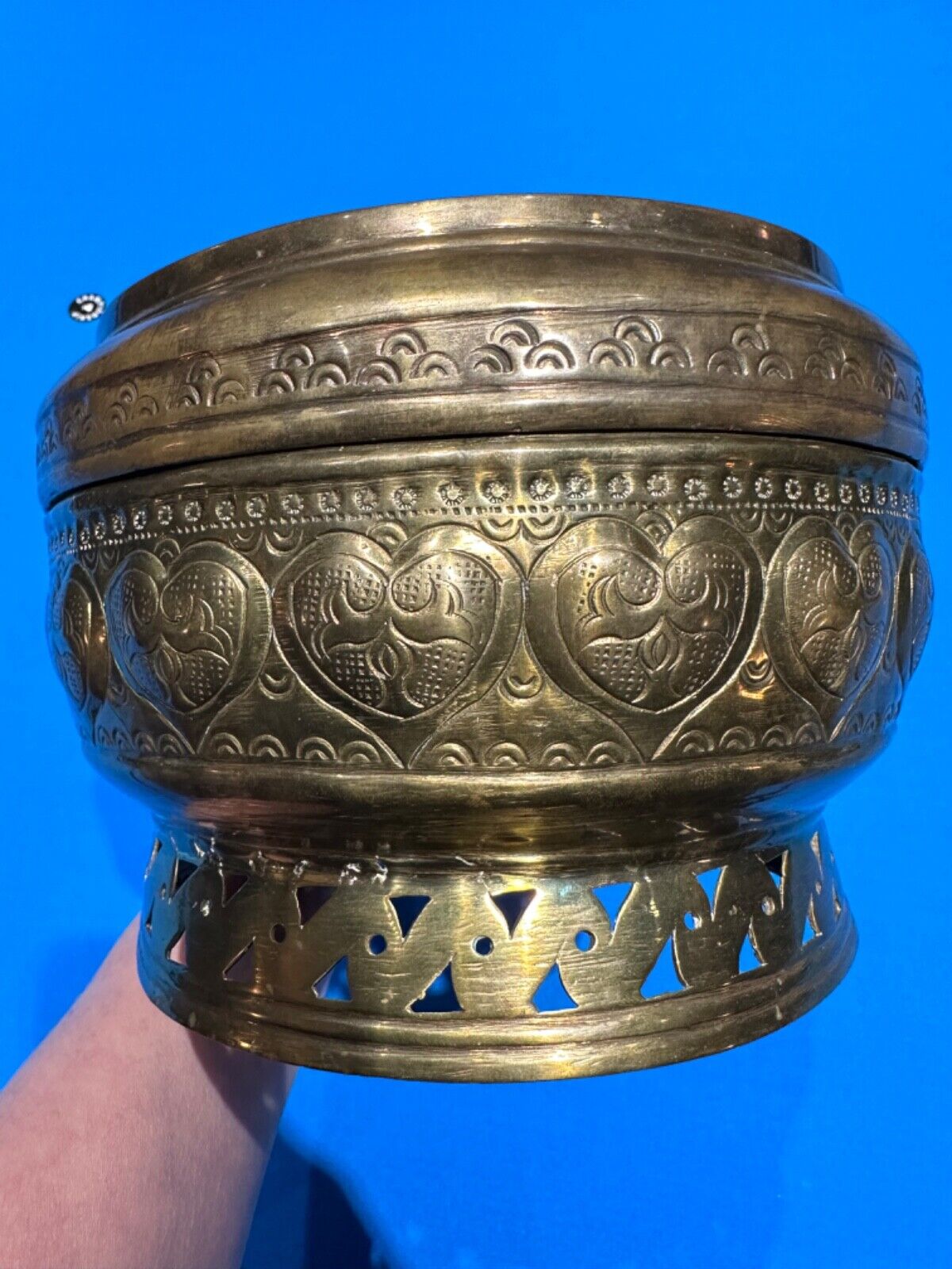 Antique/Vintage Ornate Heavy Middle Eastern Brass Cachepot