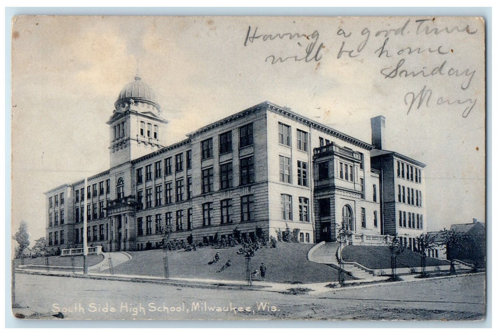 1907 South Side High School Campus Building Student Milwaukee Wisconsin Postcard