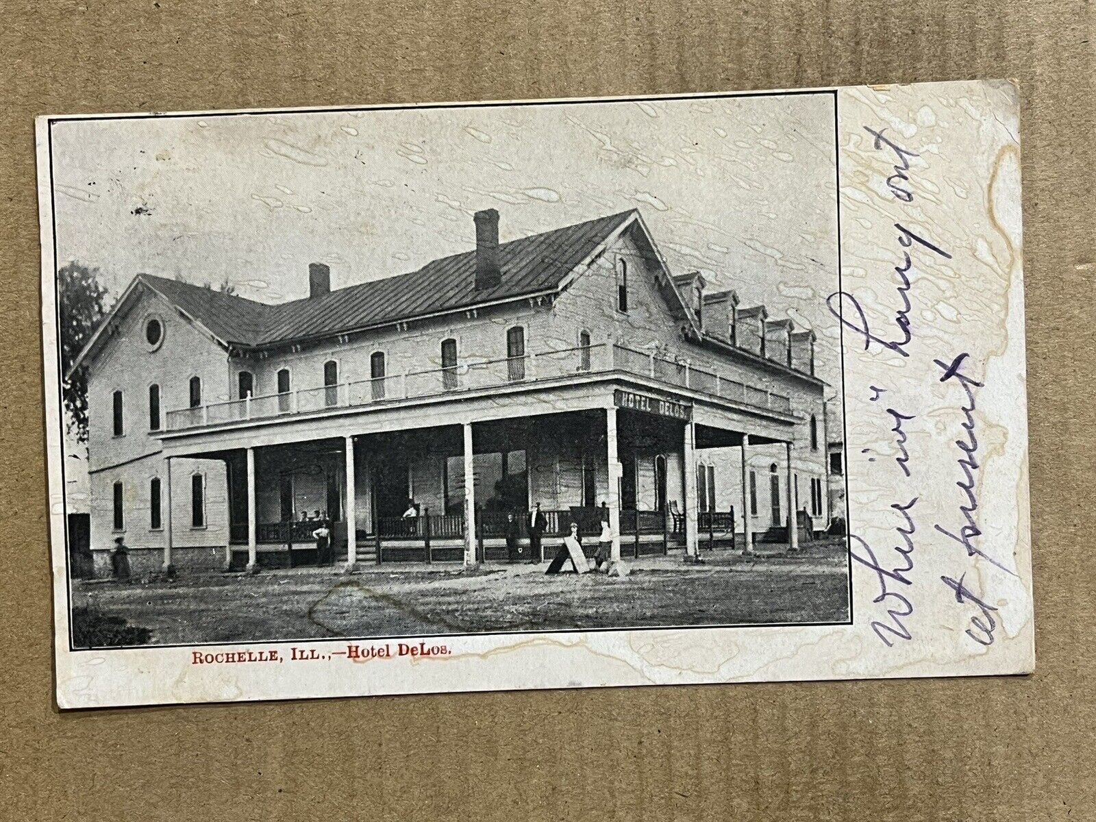 Postcard Rochelle IL Illinois Hotel DeLos Street View Vintage 1906 UDB