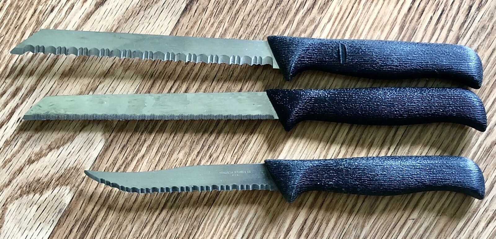 Vintage Ginsu Knives Black Handle Set of 3 