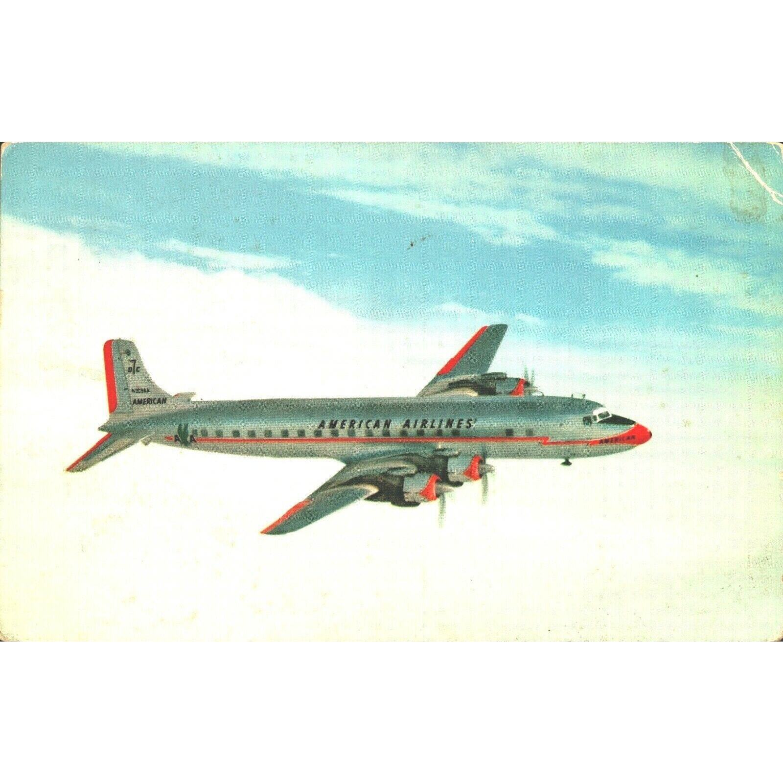 Douglas DC-7 Aircraft American Airlines Chrome Postcard Posted 1961