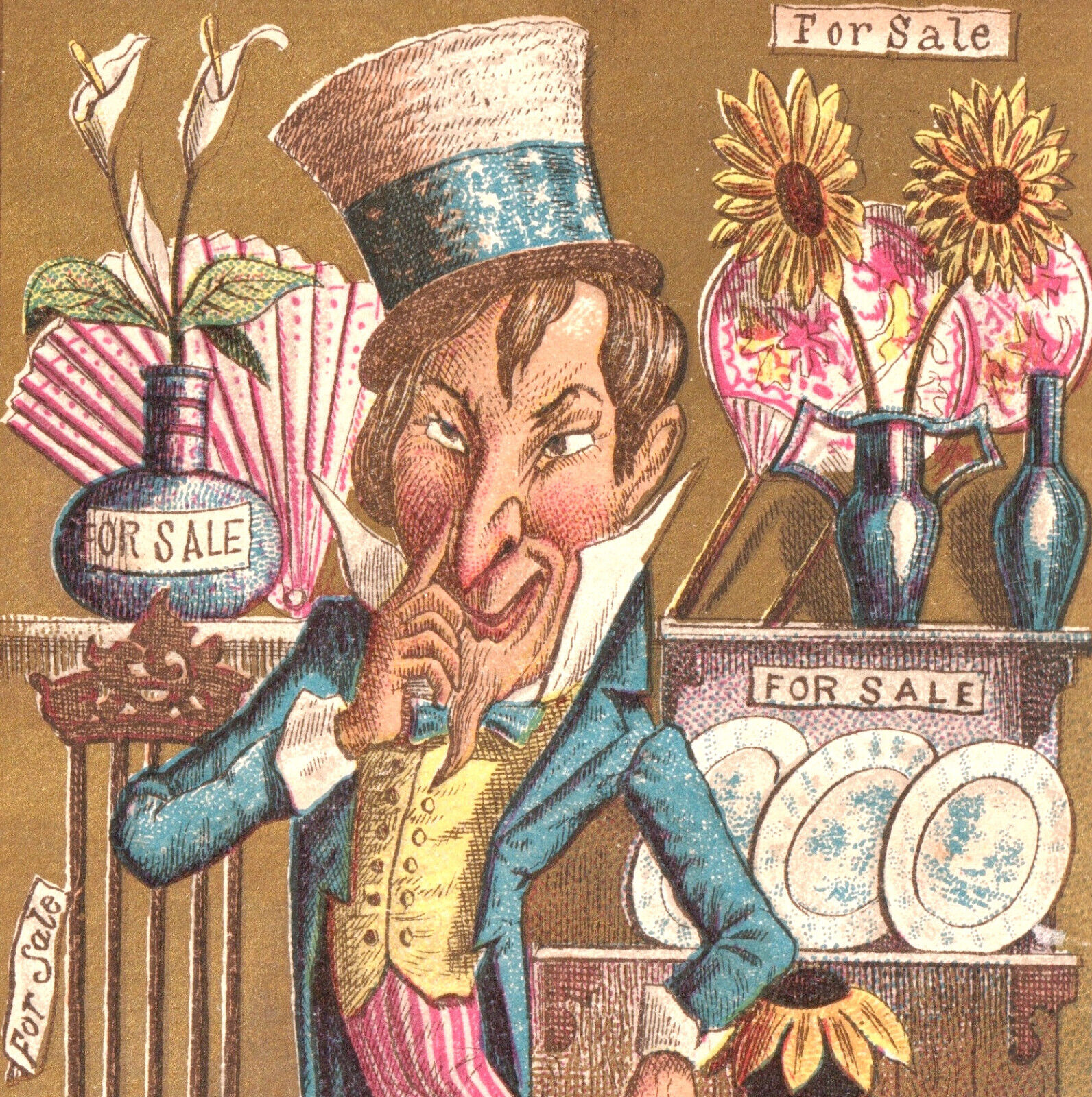 Oscar Wilde National Aesthetic Parody 1882 Duval Uncle Sam Victorian Trade Card