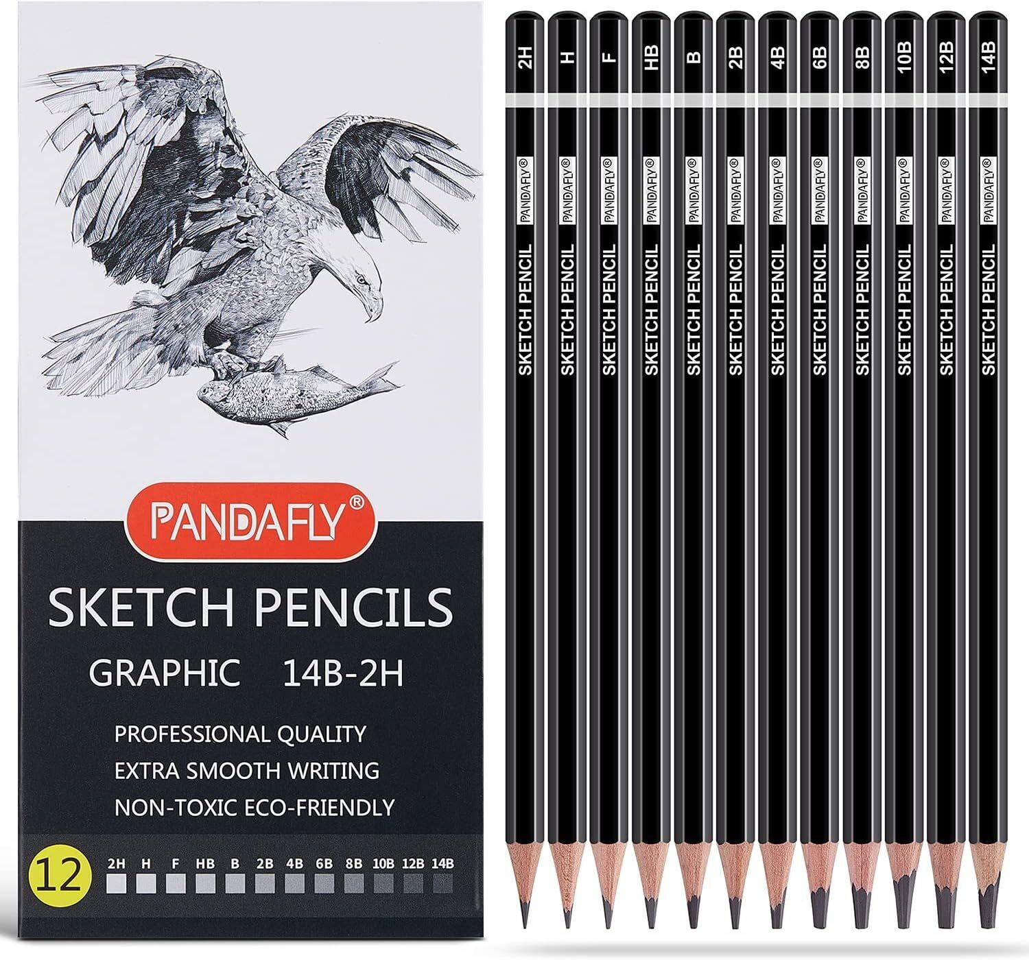 PANDAFLY Professional Drawing Sketching 1 Count (Pack of 12), 12 Pack - Black 