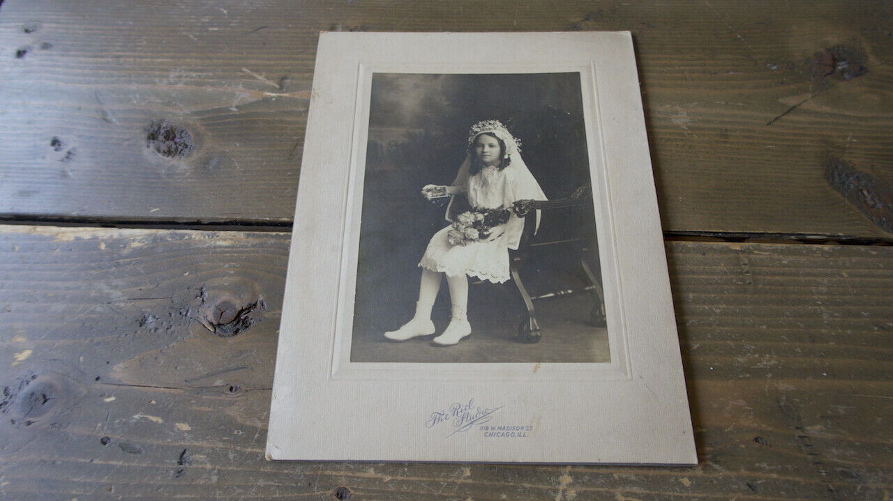 Antique Ancestor Photo Young Girl Riel Studio Madison St, Chicago