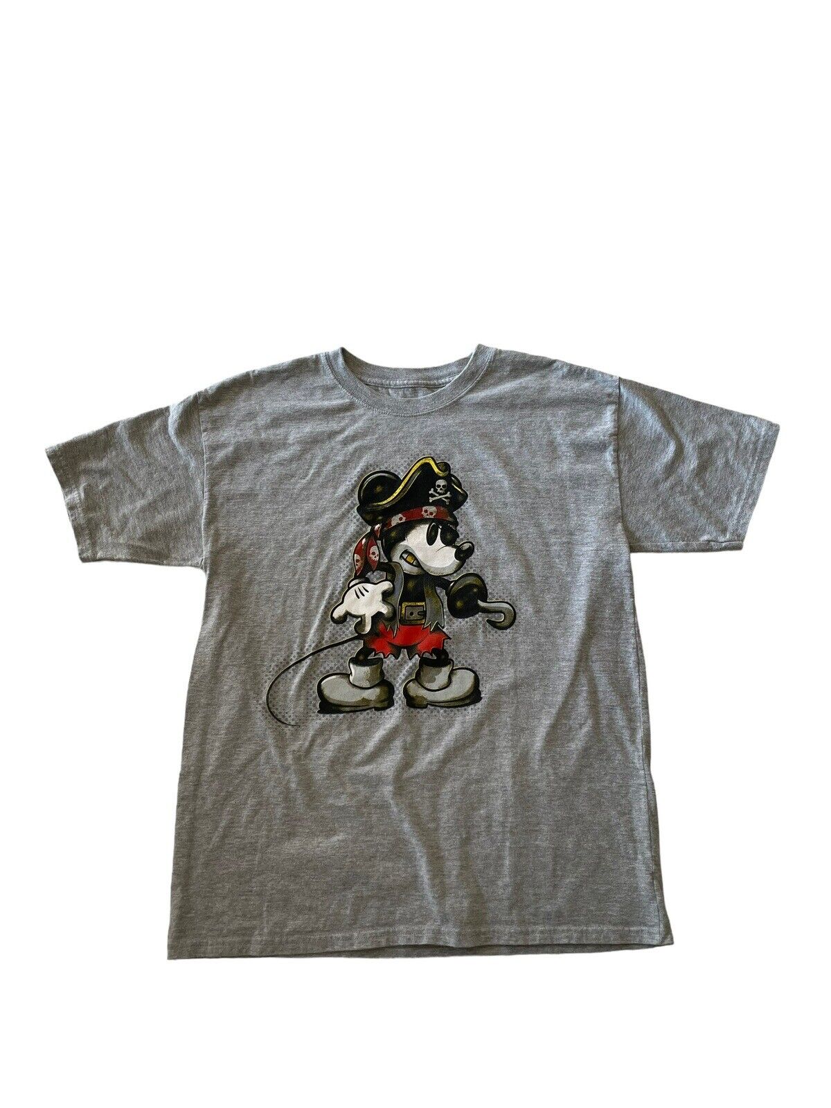 Disneyland Walt Disney World Mickey Mouse Pirate Gray T Shirt Youth SZ 15-17 GUC