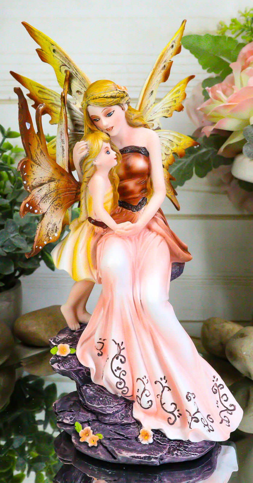 Fantasy Mother Fairy with Little Daughter Figurine Statue 8.75\