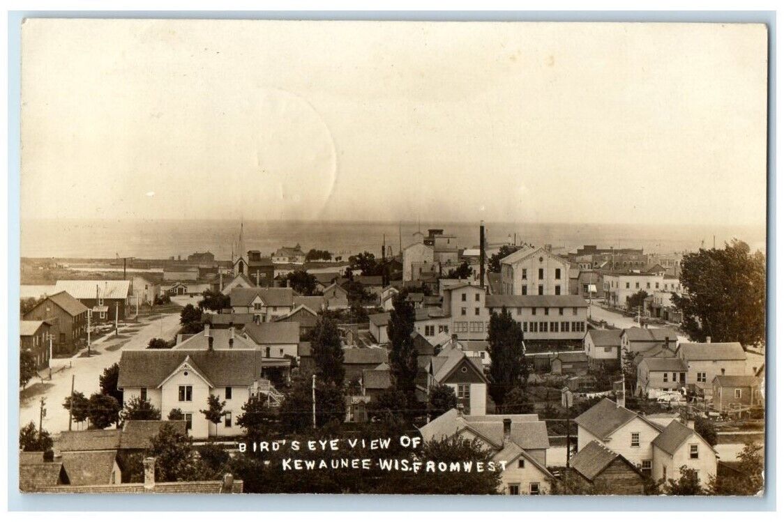 1911 Birds Eye View Of Kewaunee From West Wisconsin WI RPPC Photo Postcard