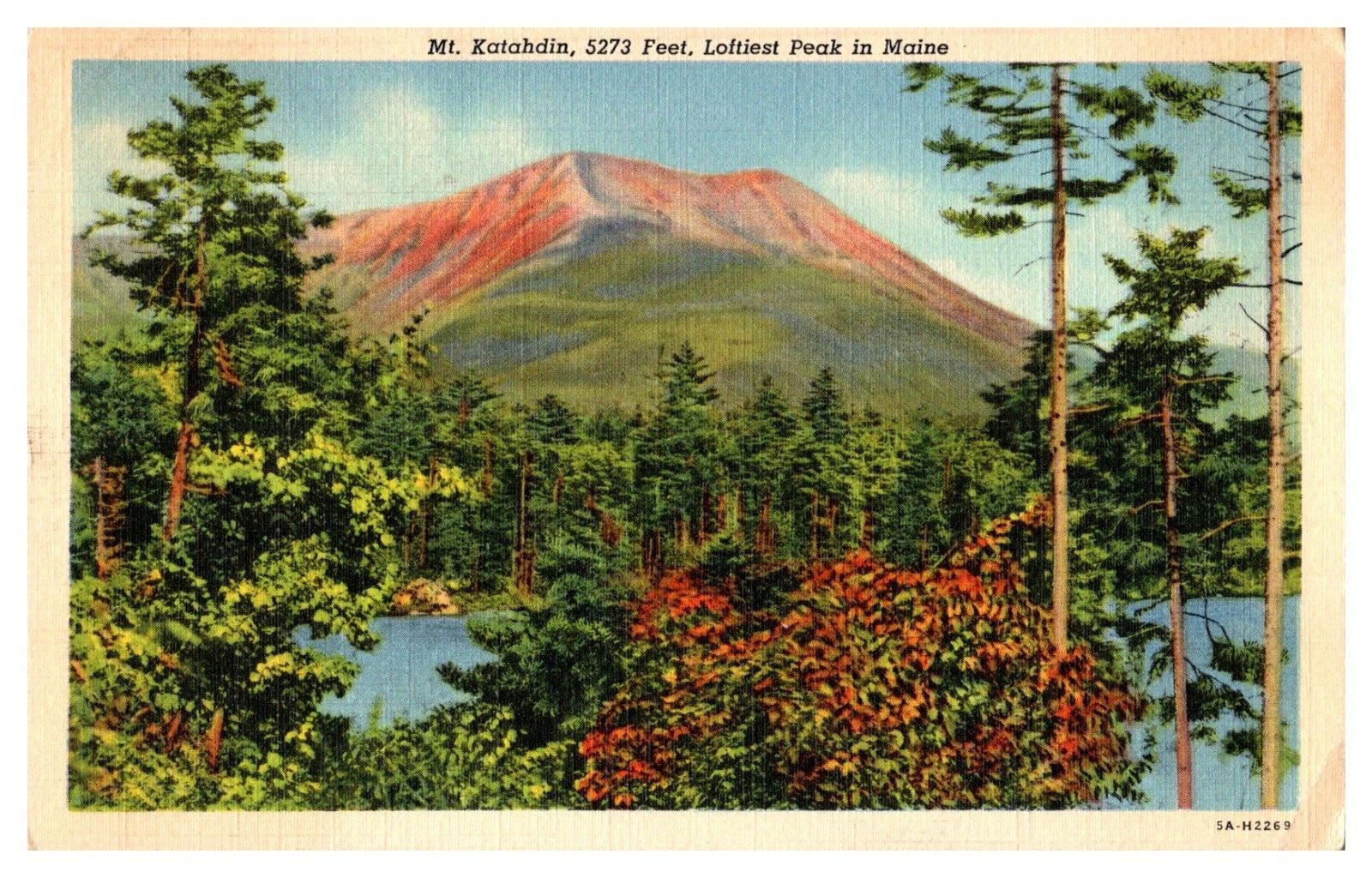 Vintage Postcard Mount Katahdin Loftiest Peak Maine Posted Linen