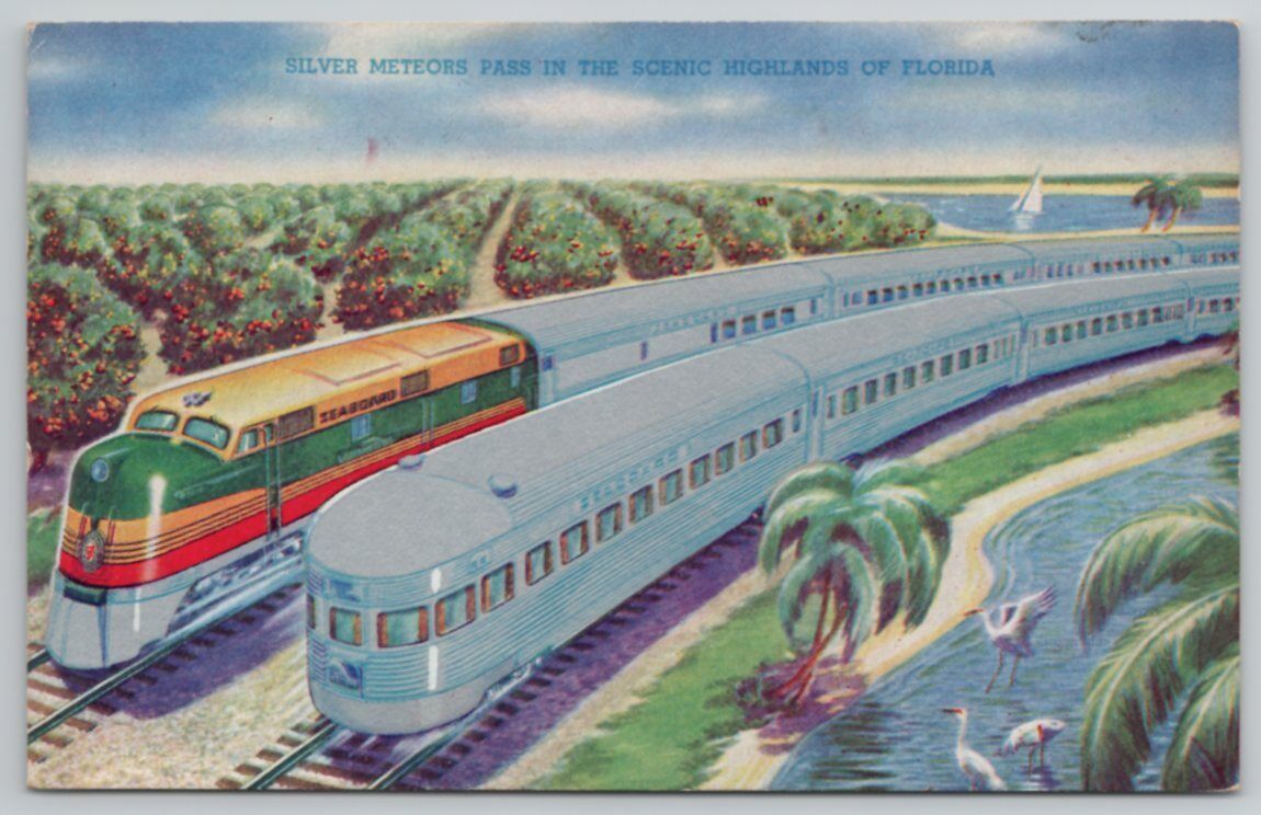 TRAIN RR Seaboard Air Line Silver Meteor NY-FL Streamliners Vintage Postcard D