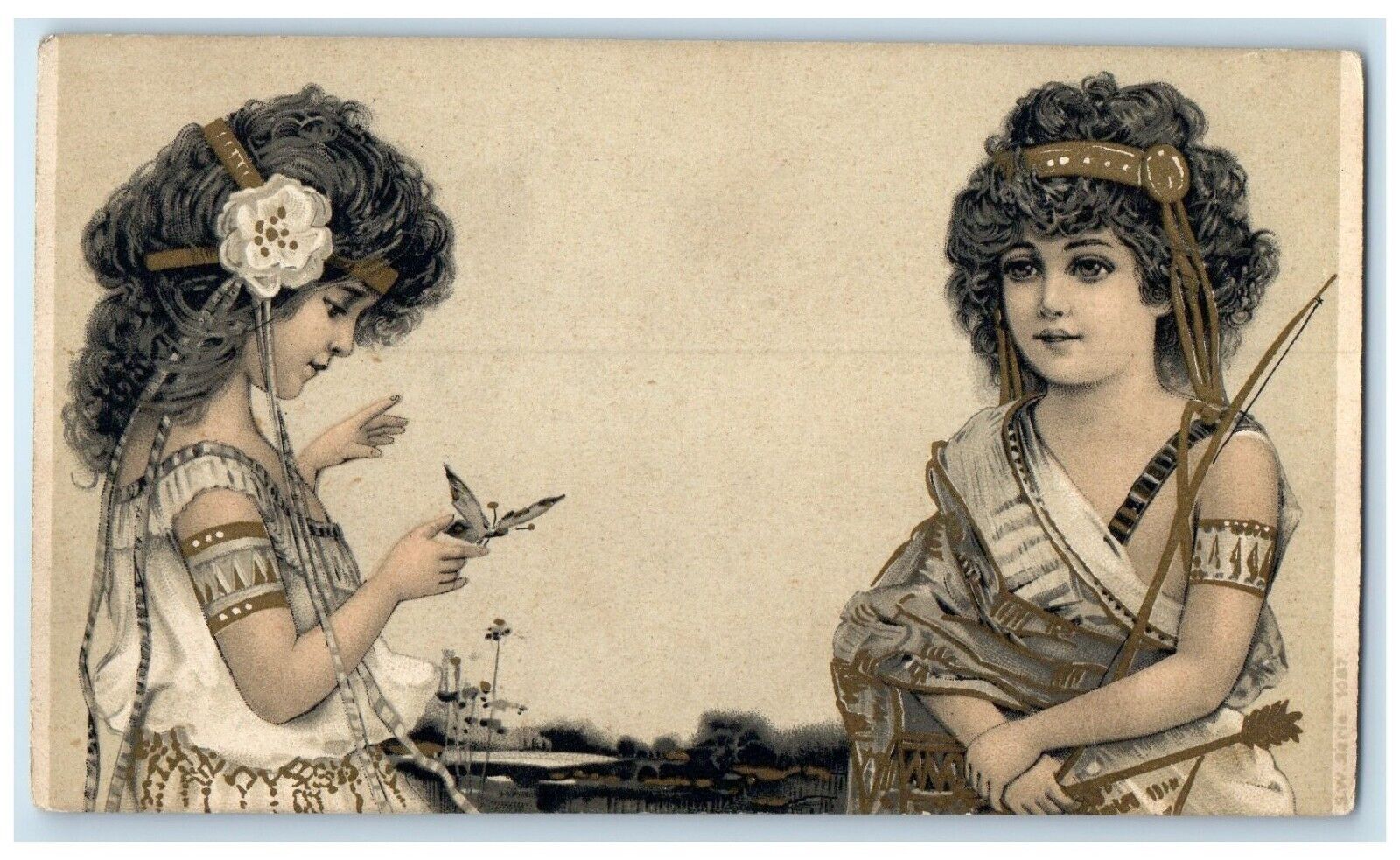 c1905 Pretty Girls Wearing Custome With Butterfly Posted Antique Postcard