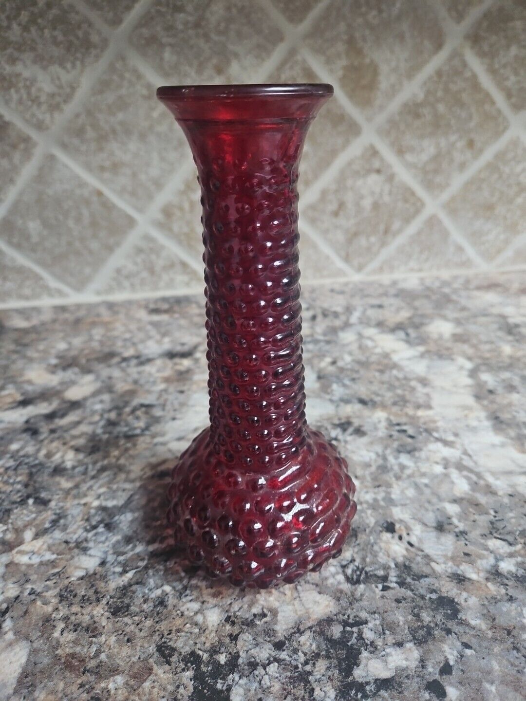 Vintage E.O. Brody Co. 1960\'s Ruby Red Hobnail Bud Vase USA