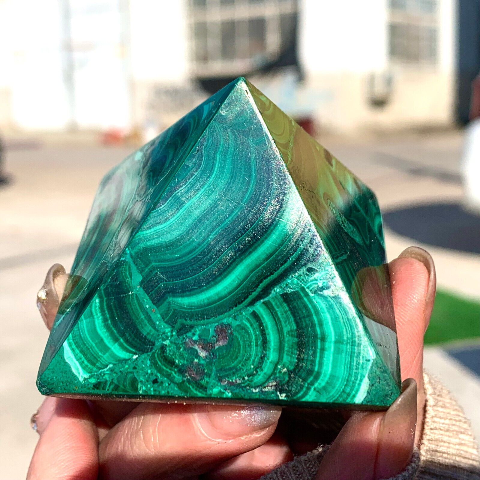 149G Natural Malachite Transparent Handcarved Pyramid  Crystal cluster minerals