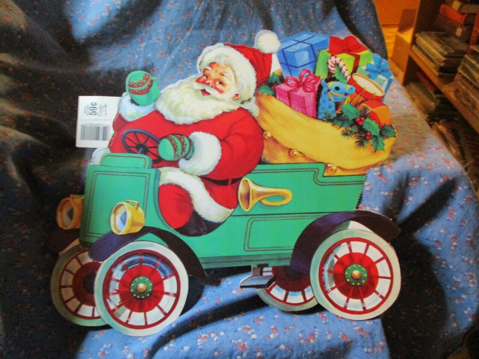 ksm. NOS Eureka Christmas Diecut Santa Bag of Toys in Auto  10 Inch High