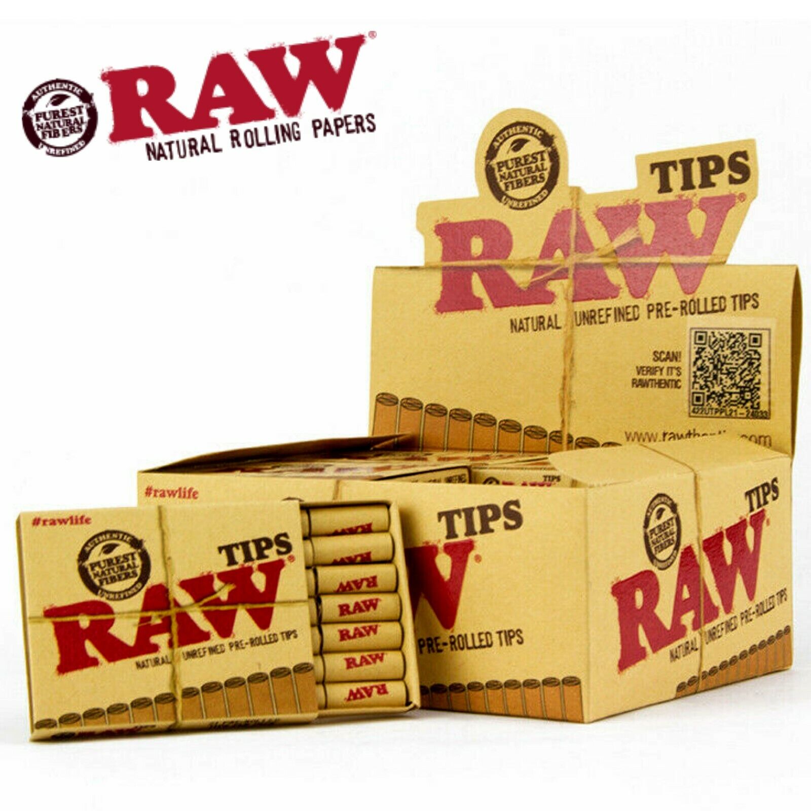 Full Box 20 Packs Raw Natural Unrefined Pre-Rolled Tips 21 Per Box - 420 Total