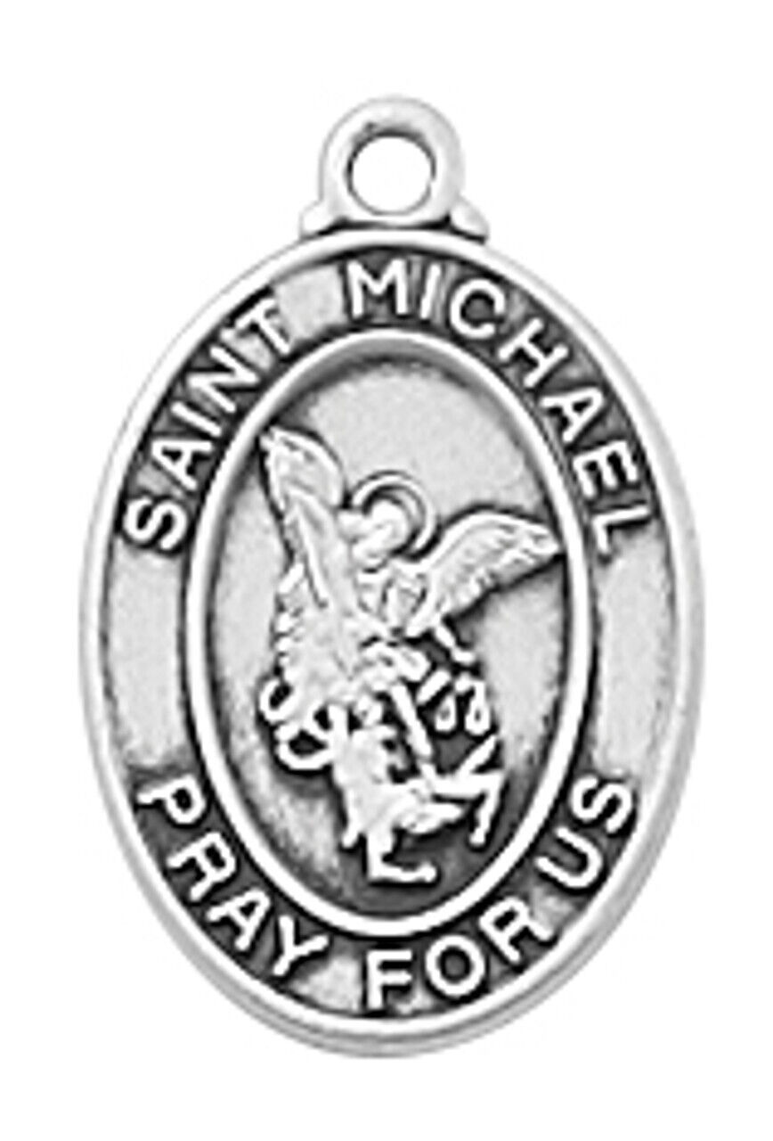 St Michael Sterling Silver Small Pendant 16In Necklace Catholic Christian Chain