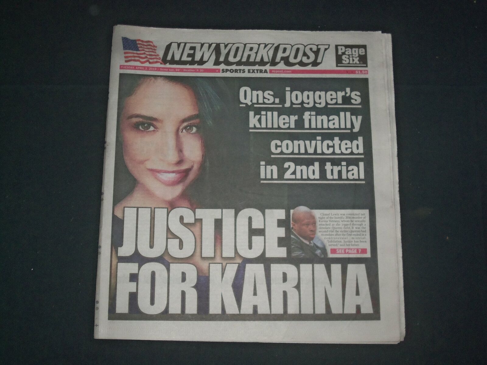 2019 APRIL 2 NEW YORK POST NEWSPAPER- JUSTICE FOR QUEEN\'S JOGGER KATRINA VETRANO