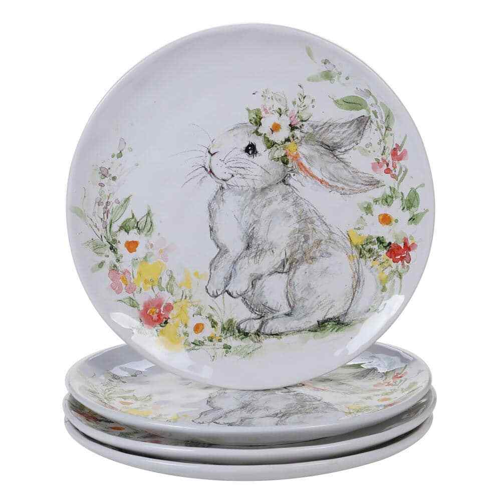 Sweet Bunny 4-Piece Earthenware Dinner Plate Set (Service for 4)